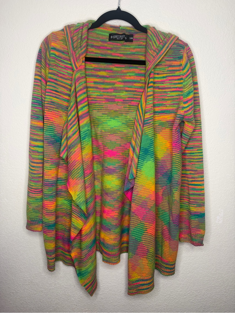 Grassroots Quality Goods Cardigan Sweater Womens S/M Open Front Hooded Colorful⁠